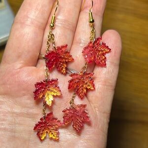 3/$25 Red Leaf Dangle Earrings